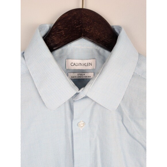 Calvin Klein Men's Steel Slim-Fit Stretch Blue Dress Shirt Size 15.5 Medium Work - Picture 1 of 13